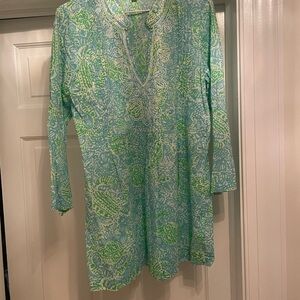 Lilly Pulitzer Aqua and Lime Beaded Patterned Tunic